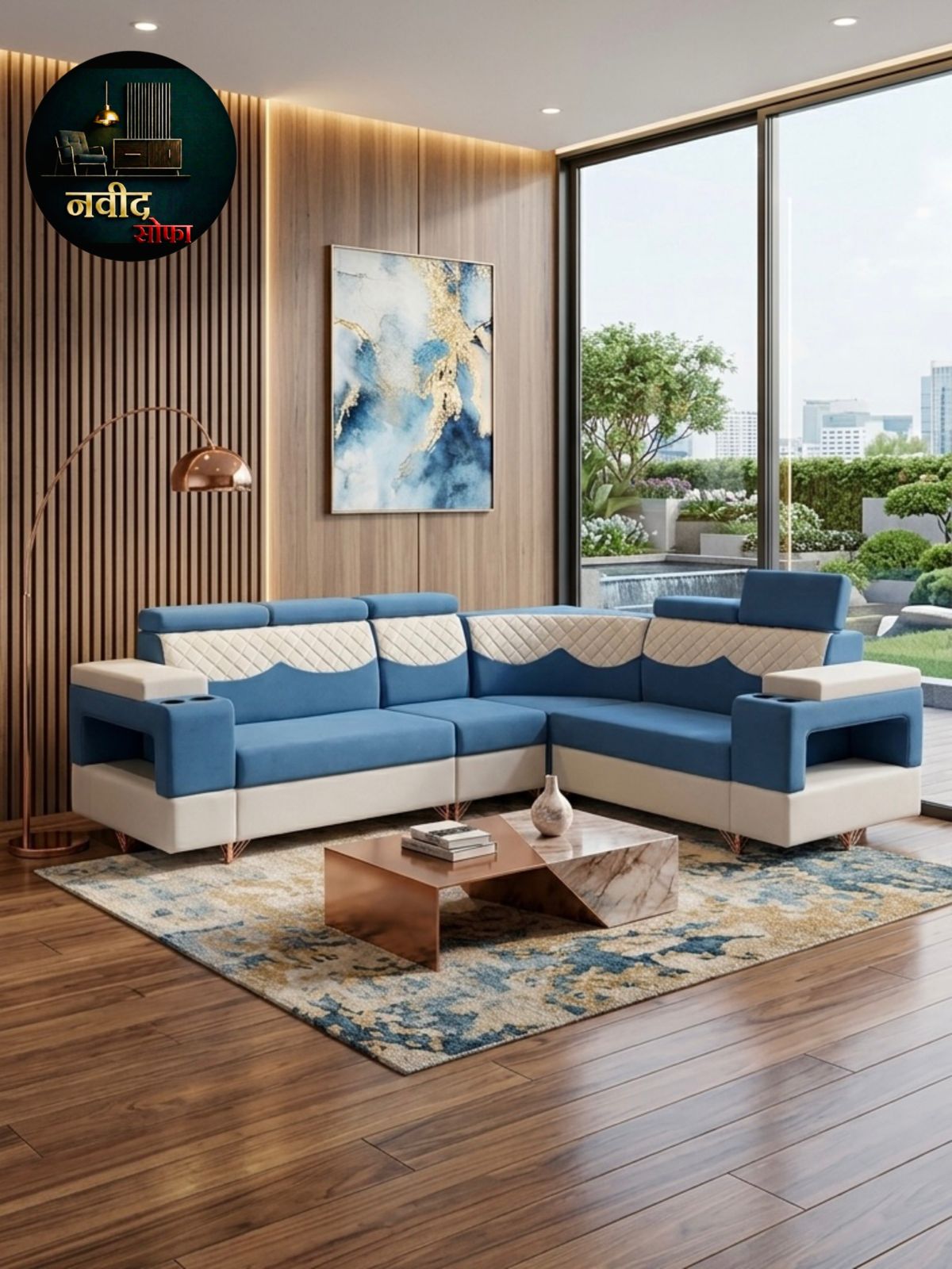 Sky Blue L-Shape Sofa